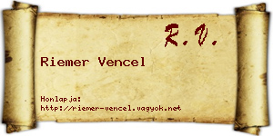 Riemer Vencel névjegykártya